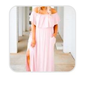 Pink long off shoulder dress no tags, never worn